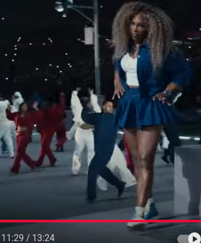 Kendrick Lamar - tennisster Serena Williams danst tijdens de halftimeshow bij de American Football finale SuperBowl (2025)